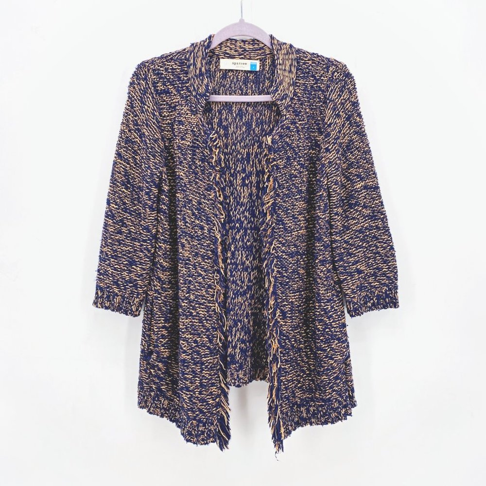 Sparrow Marled Peat Fringe Cardigan Sweater